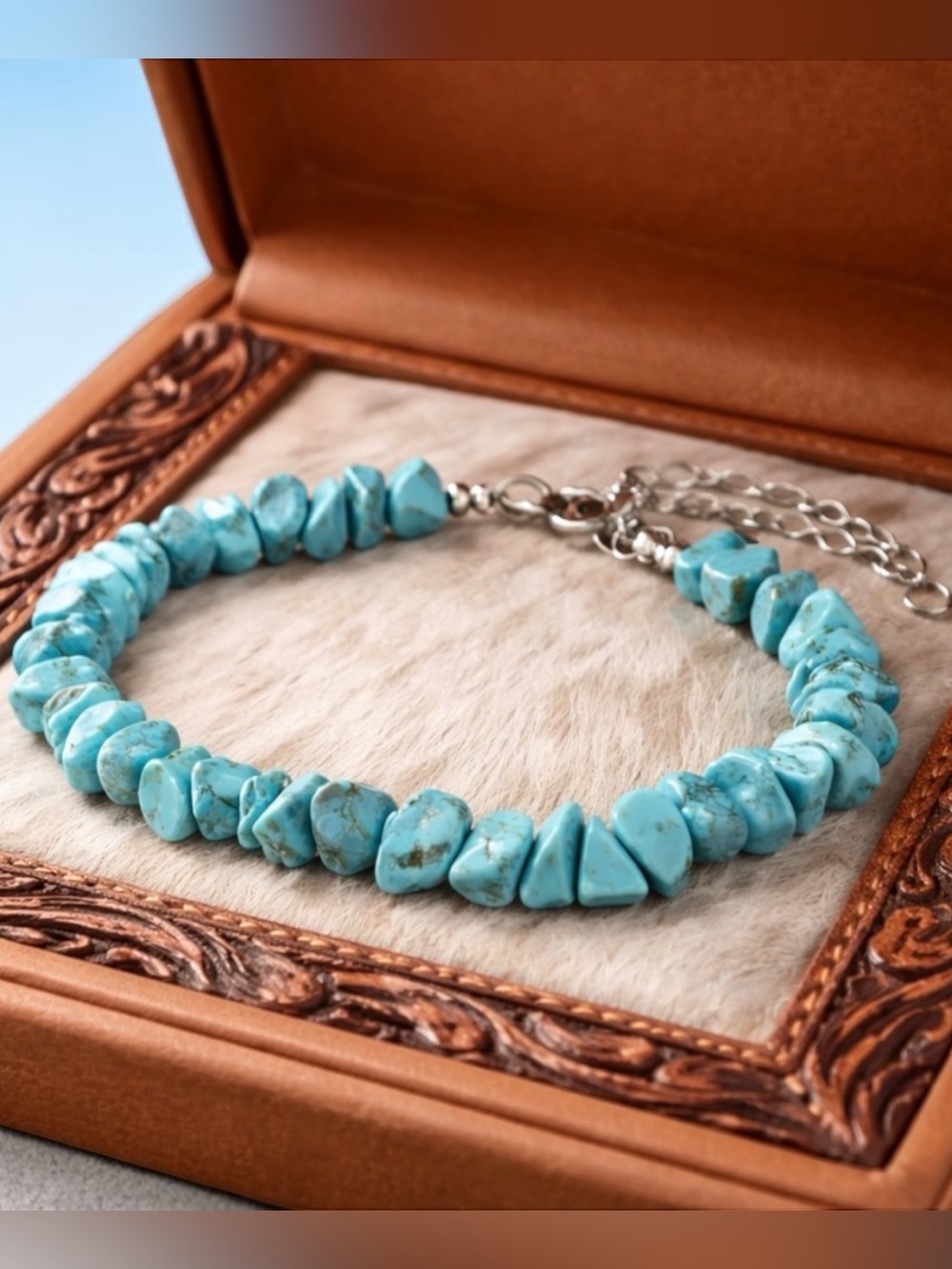 Turquoise Chip Bead Bracelet - Blue Gemstone Bracelet